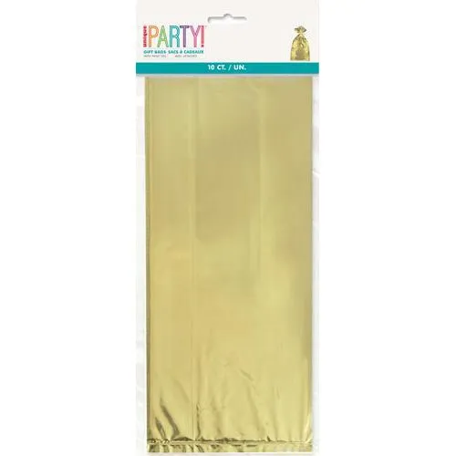 10pk Metallic Gold Cello Bags with Ties