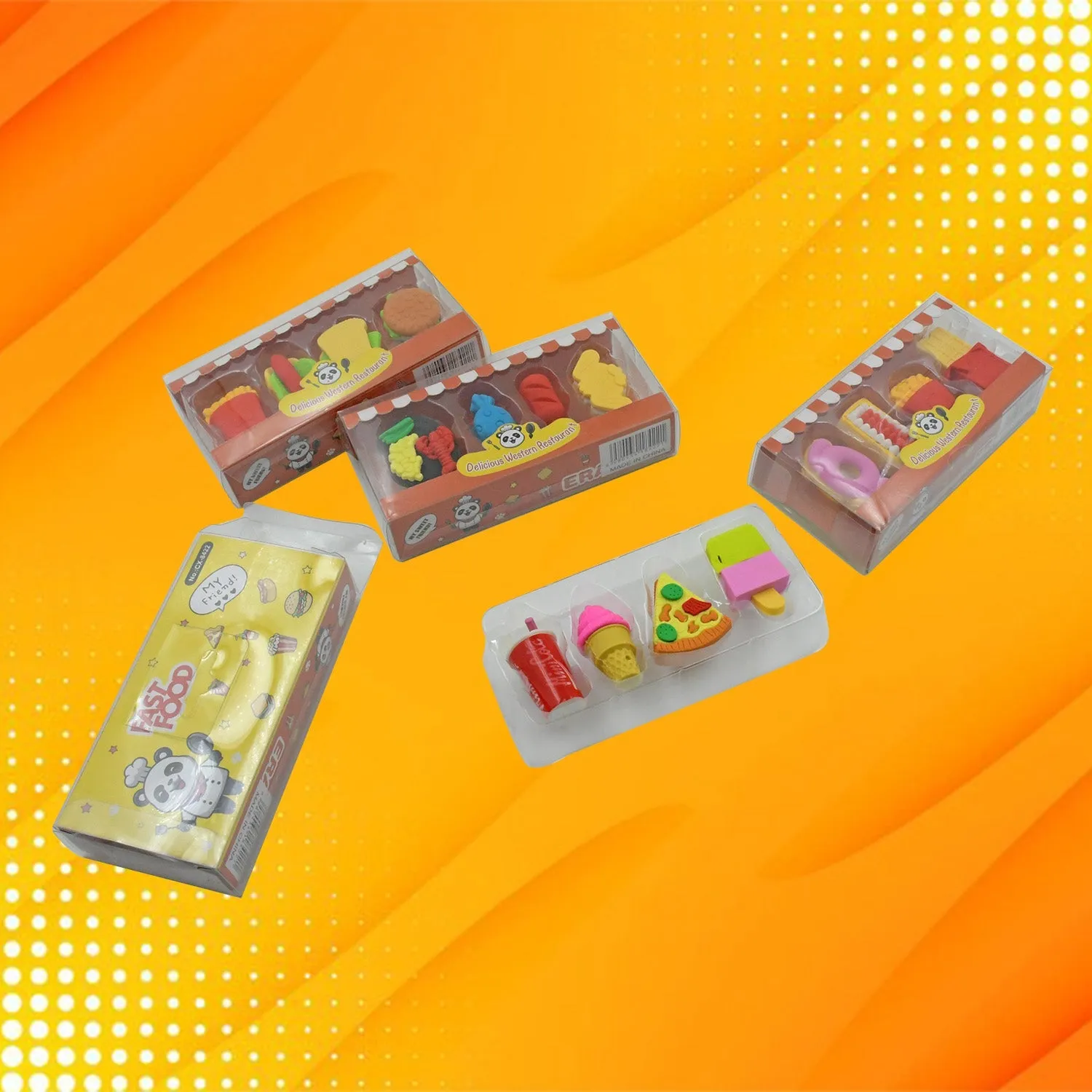 4322 Multicoloured Eraser/ Coke Eraser/French Fries Eraser/Burger Eraser/Icecream Eraser for Kids/Eraser for School sturdent & Best for Birthday Return Gift/Party Gift (Mix Design 1 Set)