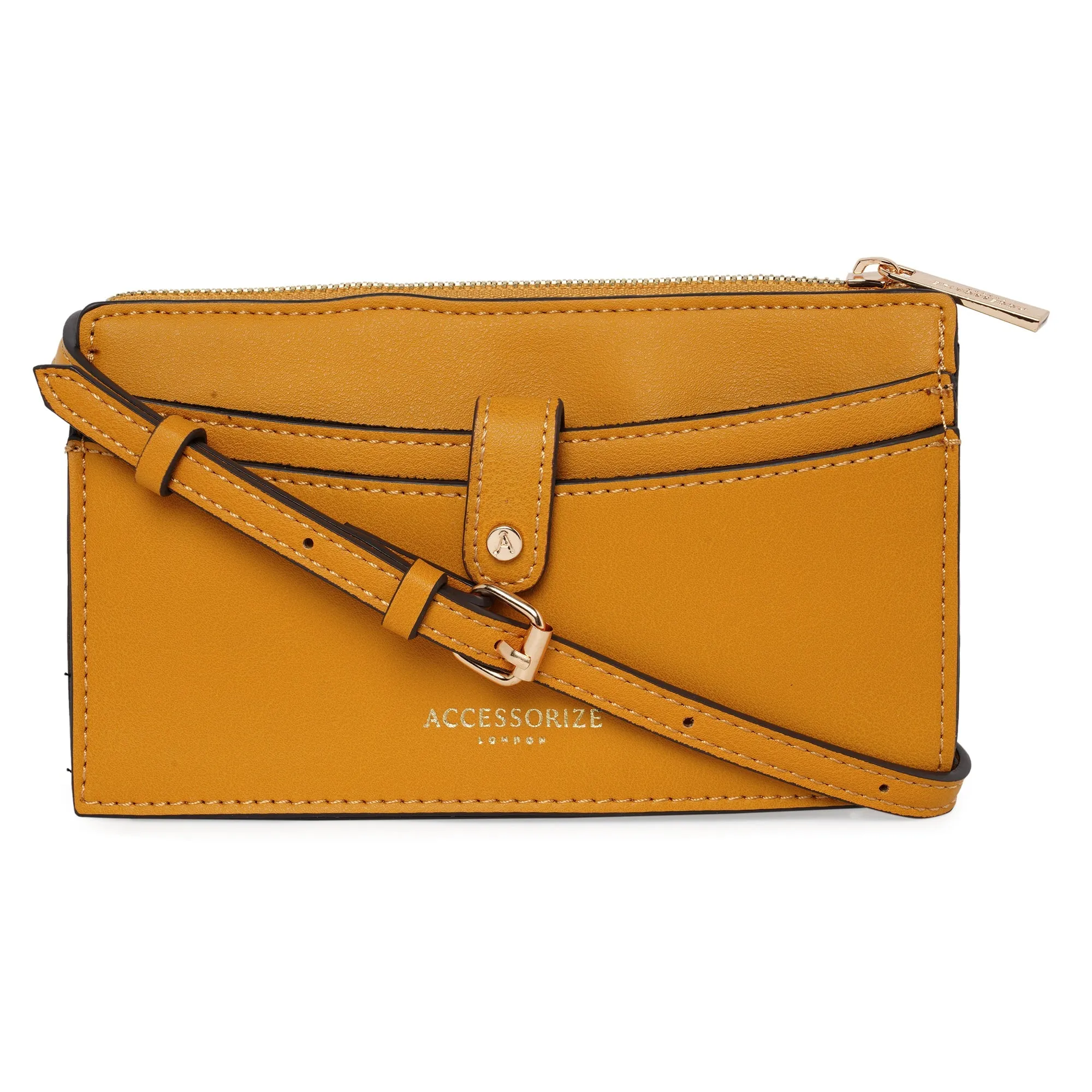 Accessorize London Women'S Faux Leather Multi Compartment Yellow Pippa Phone Sling Bag