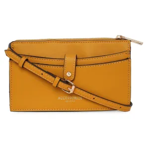 Accessorize London Women'S Faux Leather Multi Compartment Yellow Pippa Phone Sling Bag