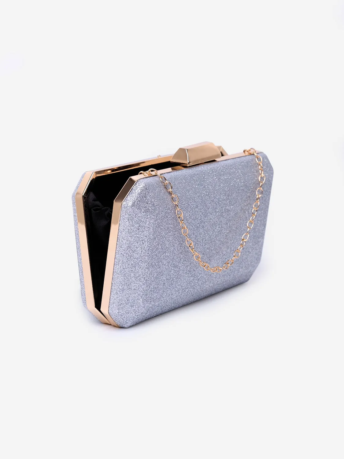 ADDISON DIAMANTE CHAIN CLUTCH BAG IN SILVER