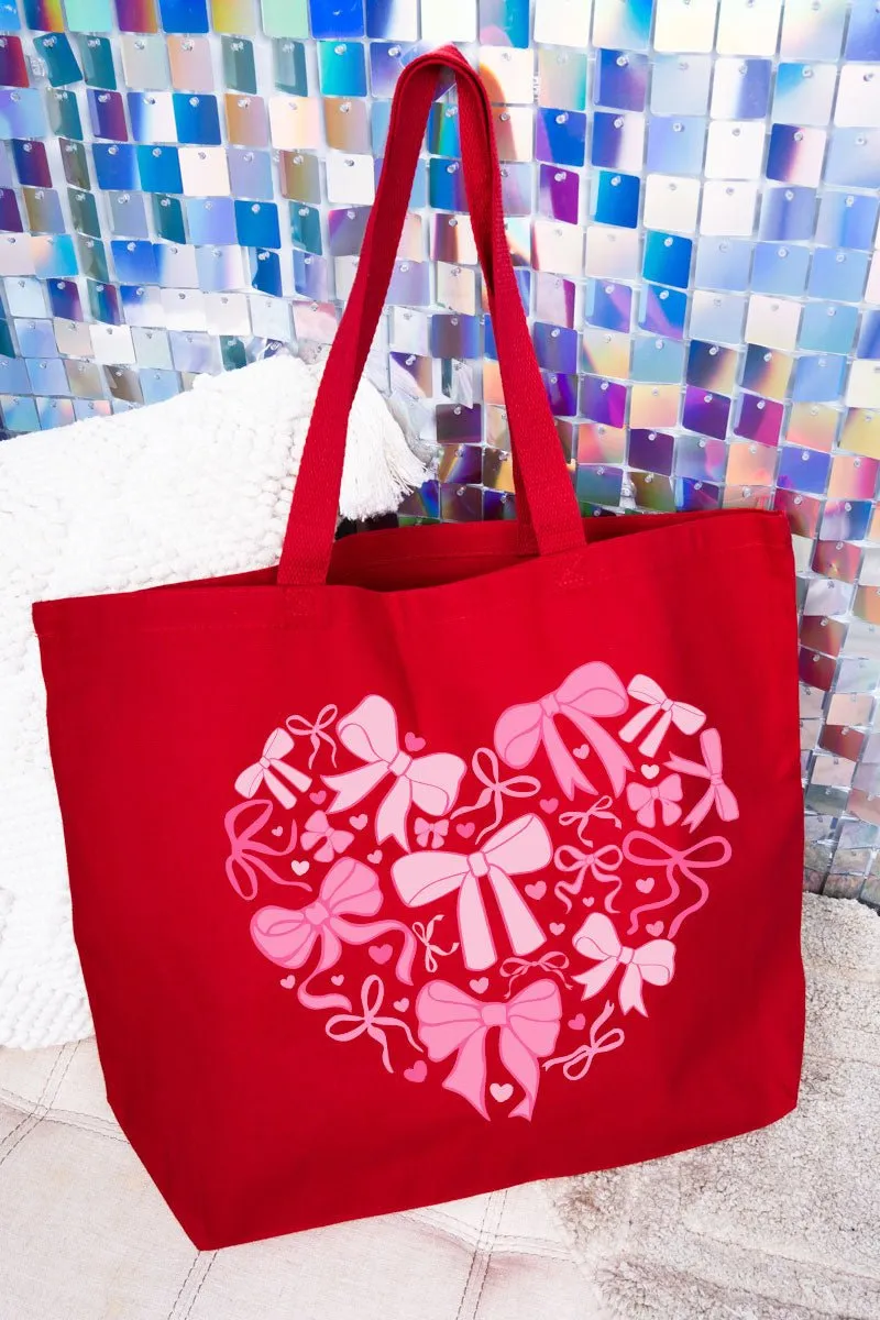 All The Bows Valentine Heart Canvas Jumbo Tote