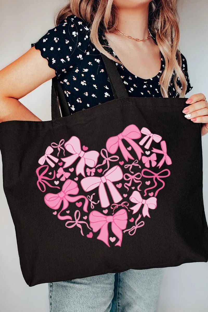 All The Bows Valentine Heart Canvas Jumbo Tote