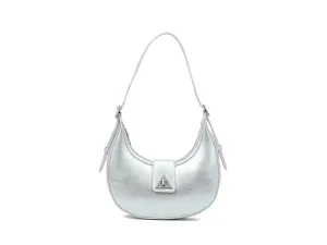 ALMA SMALL CURVED SHOULDER BAG WITH ZIP IN SILVER