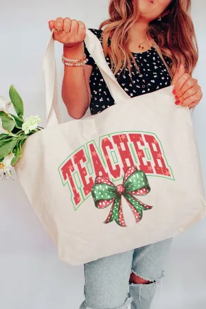 Arched Red And Green Teacher Canvas Jumbo Tote