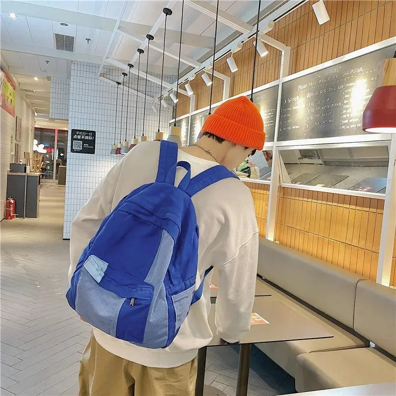 B2695 Cool Backpack - Fashion Panelled Canvas Travel Book Bags