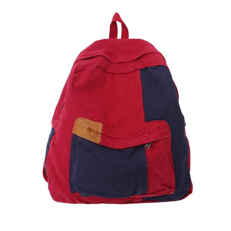 B2695 Cool Backpack - Fashion Panelled Canvas Travel Book Bags