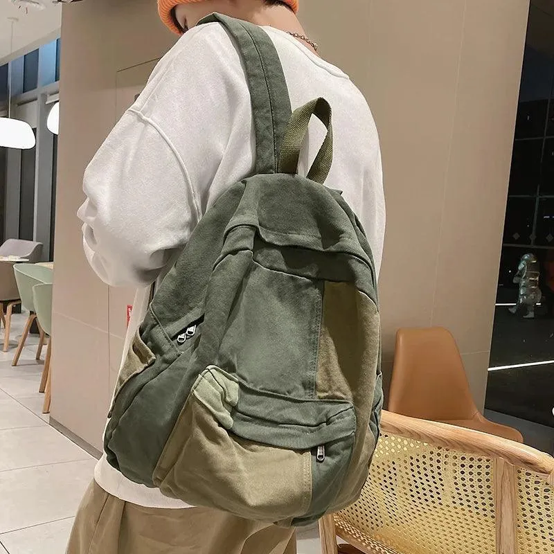 B2695 Cool Backpack - Fashion Panelled Canvas Travel Book Bags