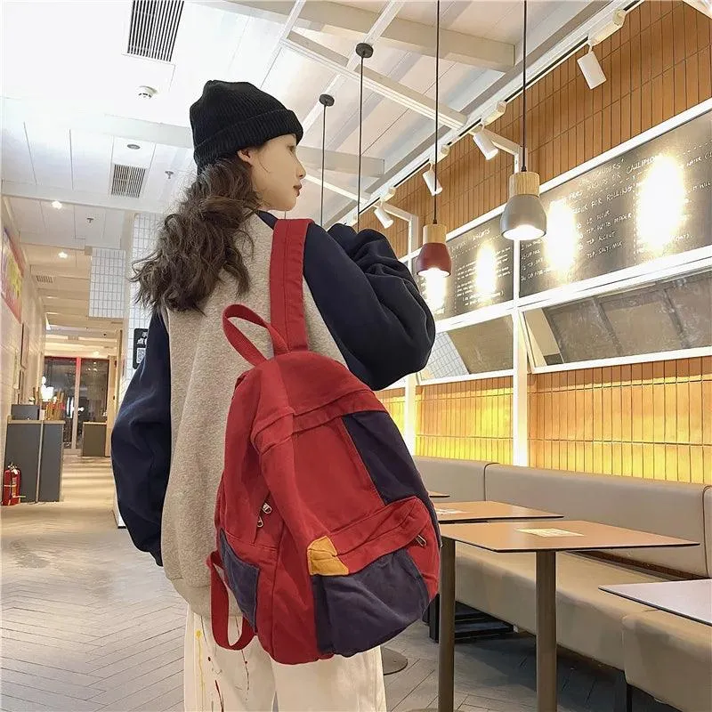 B2695 Cool Backpack - Fashion Panelled Canvas Travel Book Bags