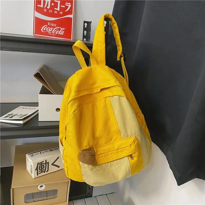 B2695 Cool Backpack - Fashion Panelled Canvas Travel Book Bags