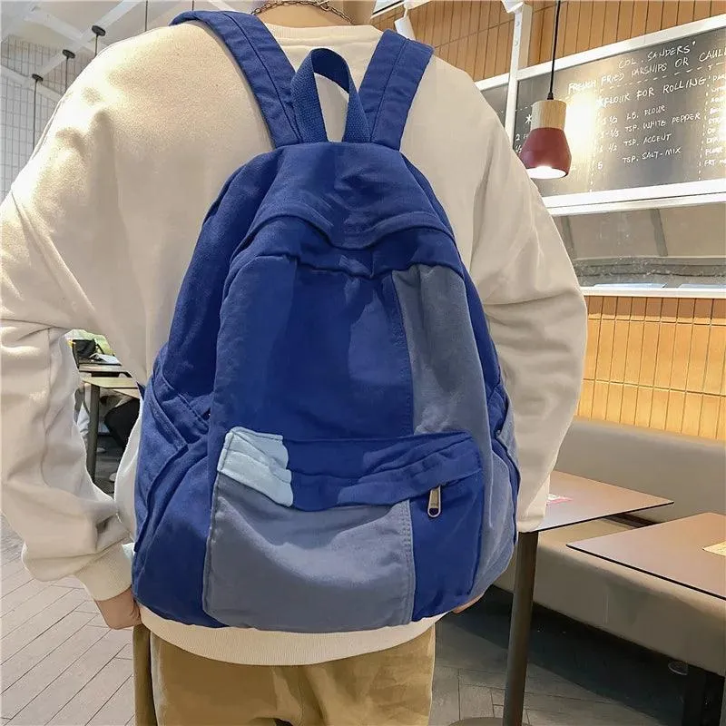 B2695 Cool Backpack - Fashion Panelled Canvas Travel Book Bags