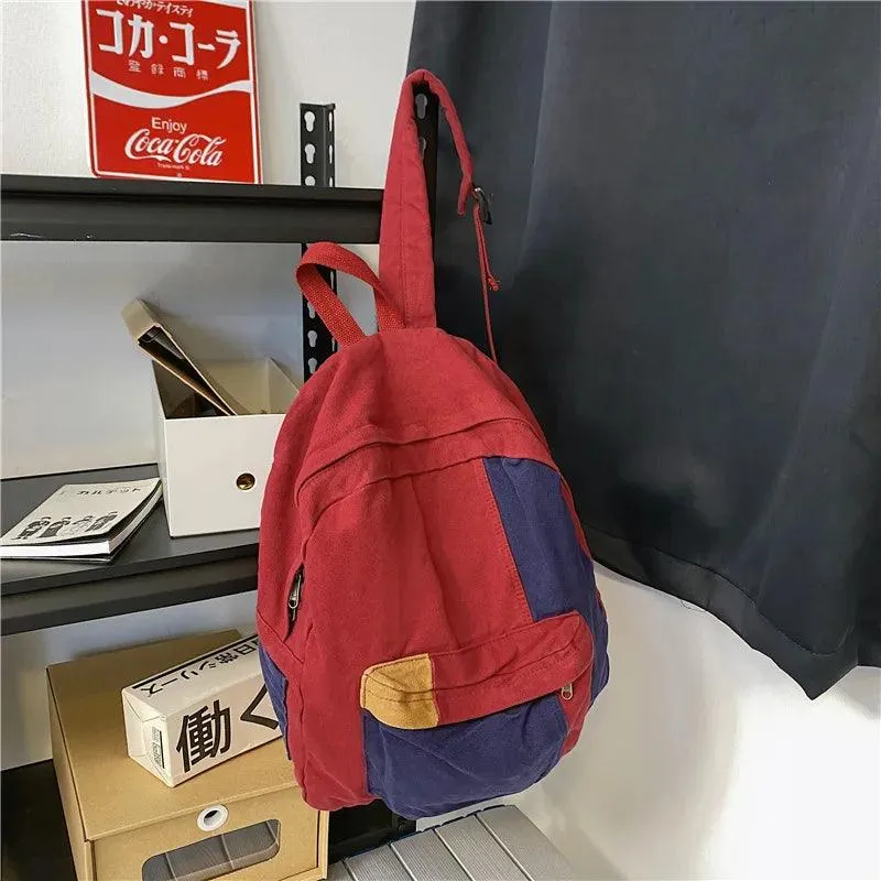 B2695 Cool Backpack - Fashion Panelled Canvas Travel Book Bags