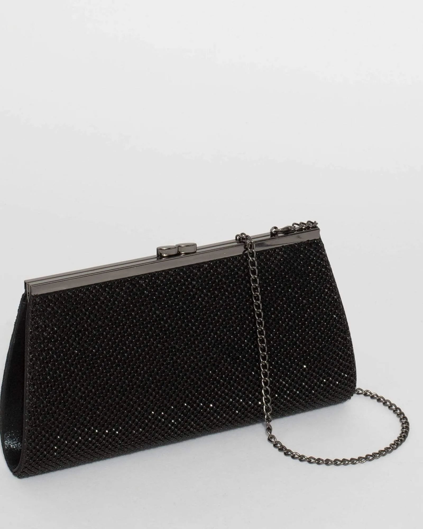 Black Crystal Top Clasp Clutch Bag