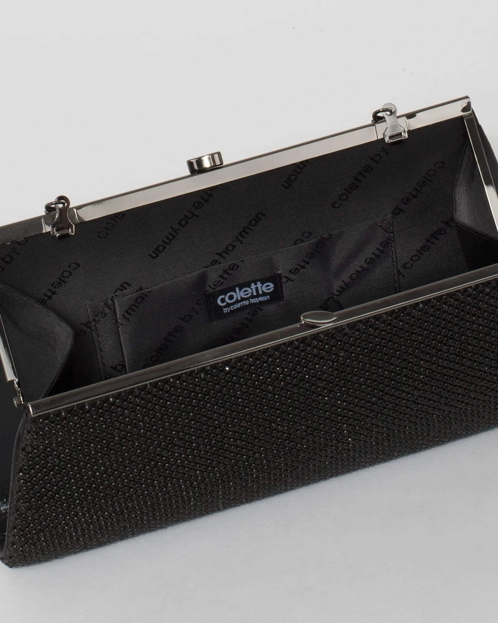 Black Crystal Top Clasp Clutch Bag