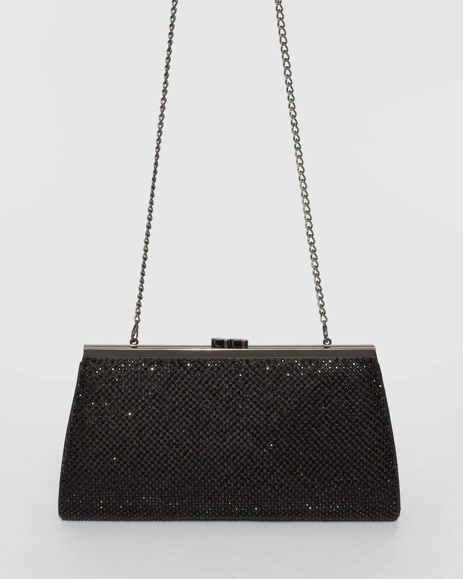 Black Crystal Top Clasp Clutch Bag