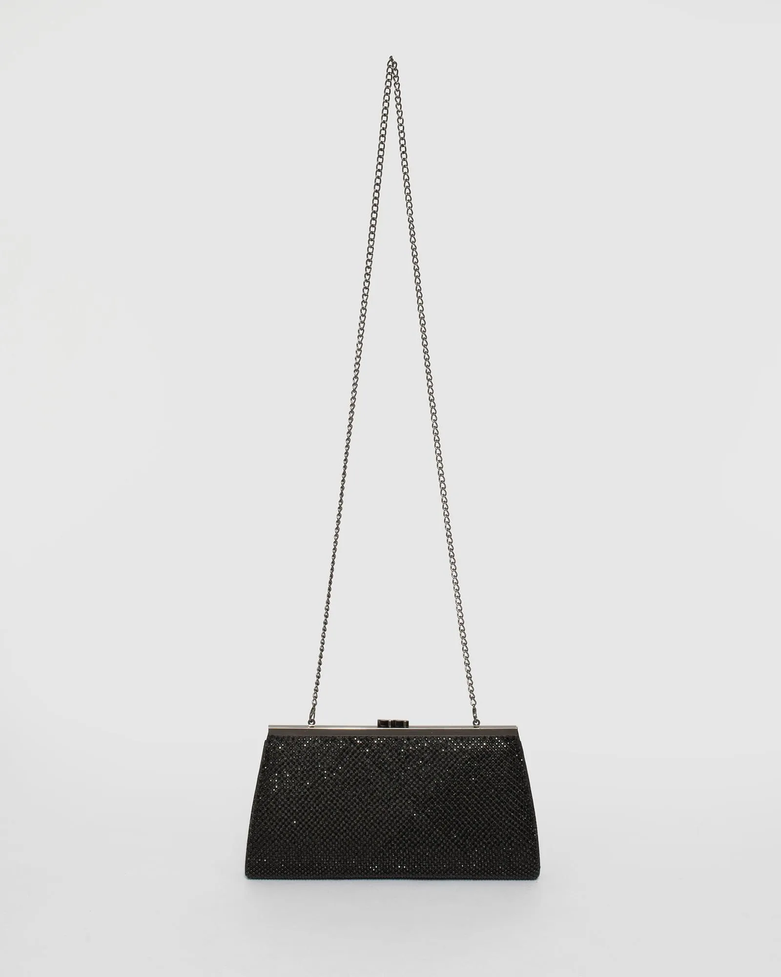 Black Crystal Top Clasp Clutch Bag