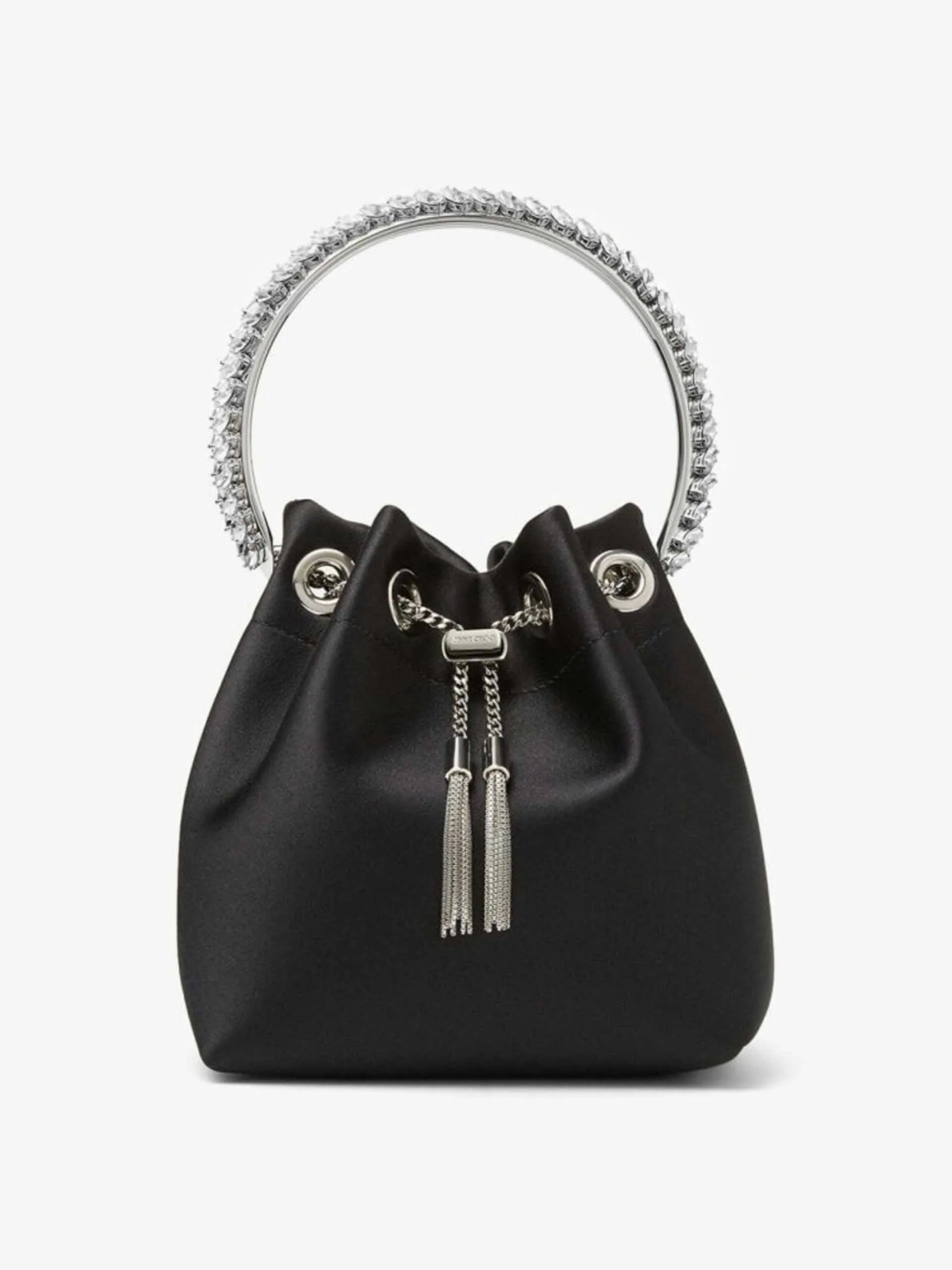 Black satin bag with crystal handle