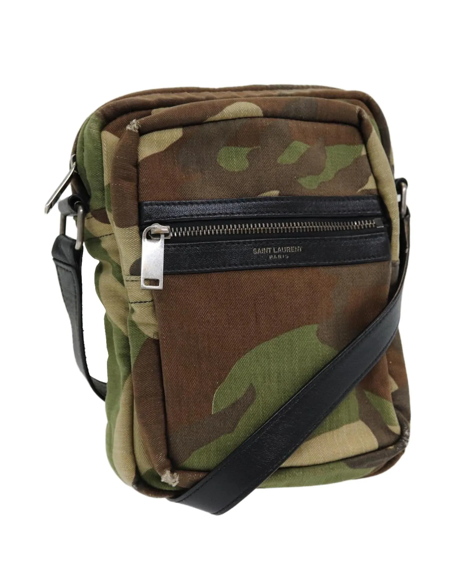 Camouflage Canvas Shoulder Bag with Silver Accents