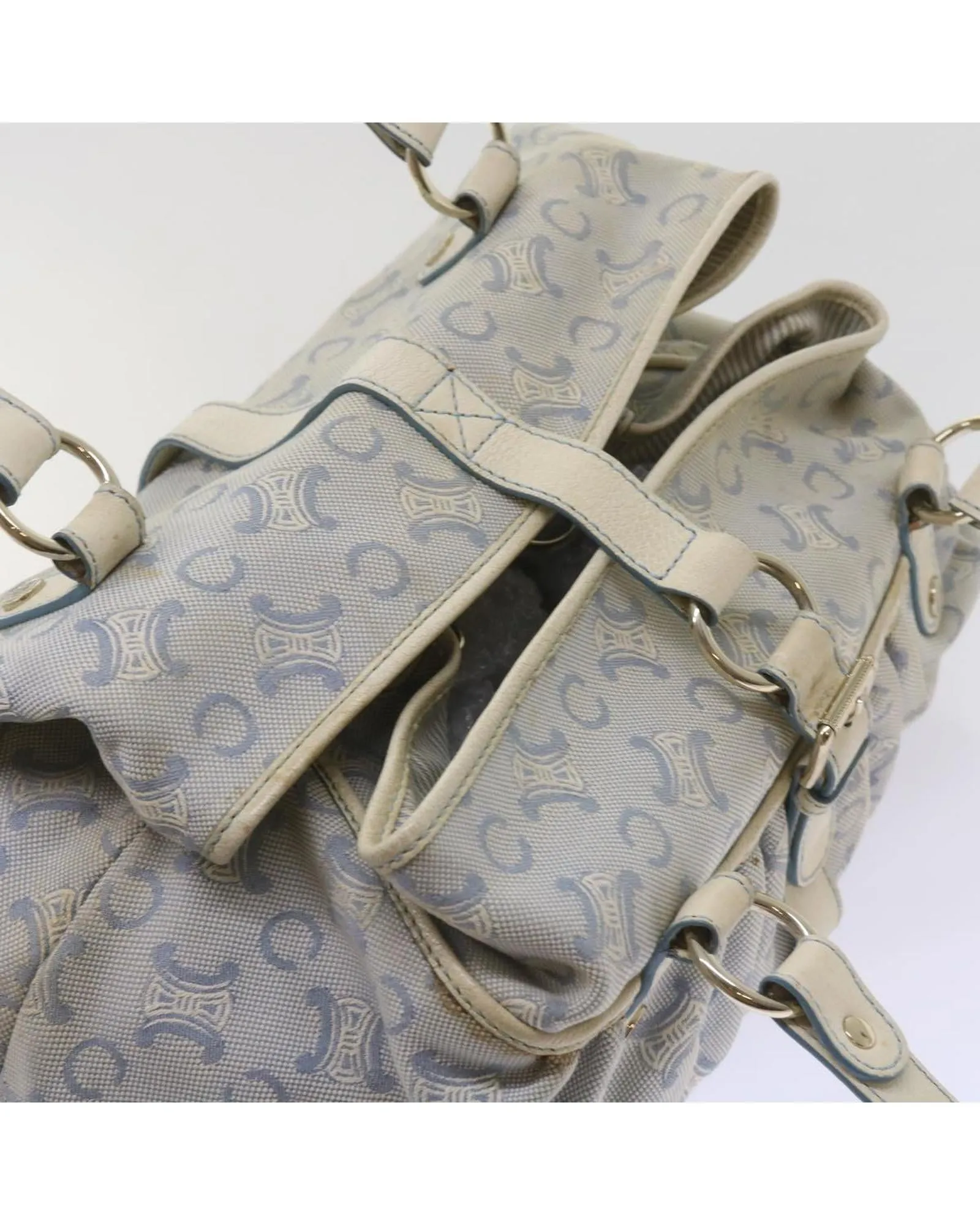 Canvas Shoulder Bag with Authentic Celine C Logo Design - Light Blue