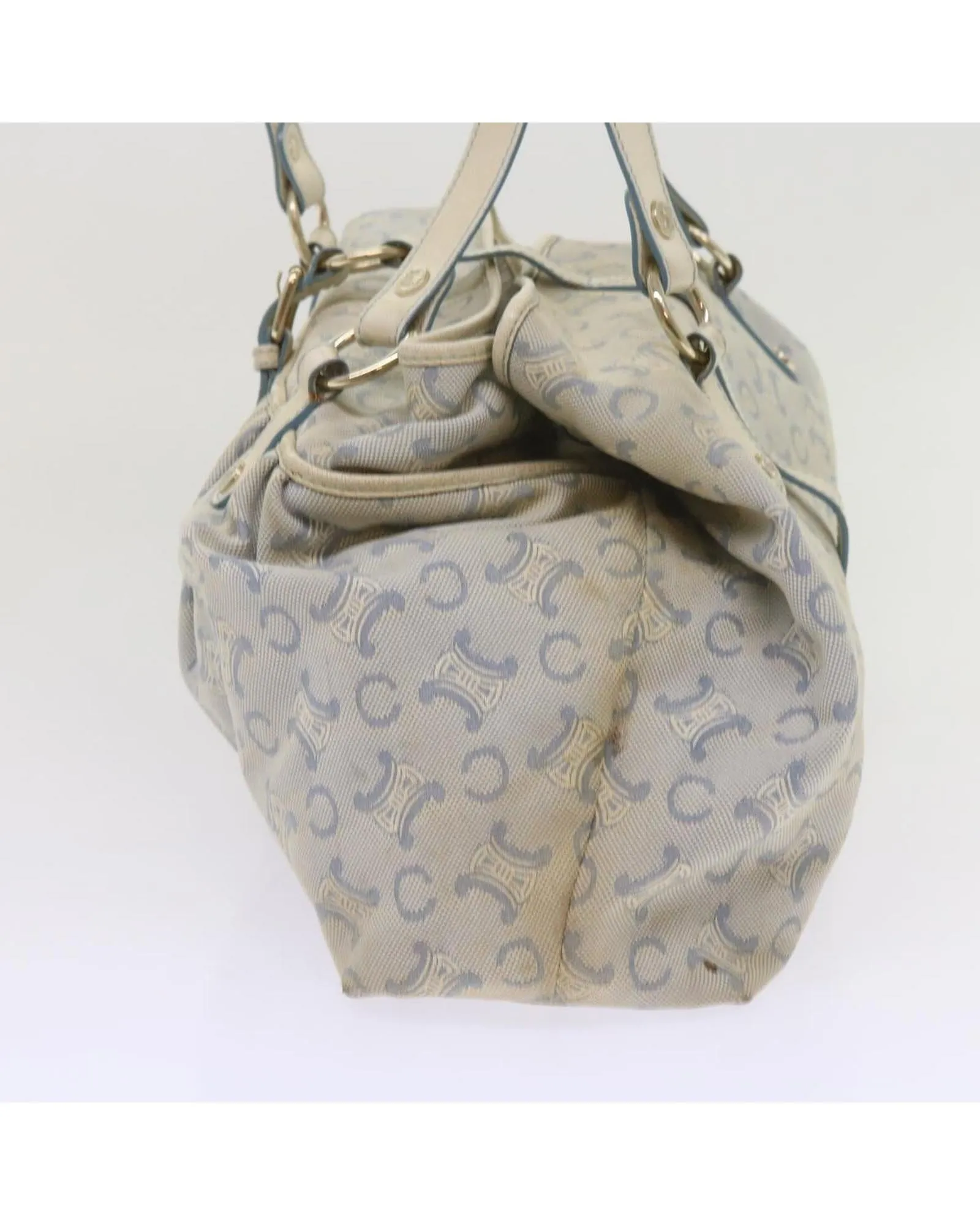 Canvas Shoulder Bag with Authentic Celine C Logo Design - Light Blue