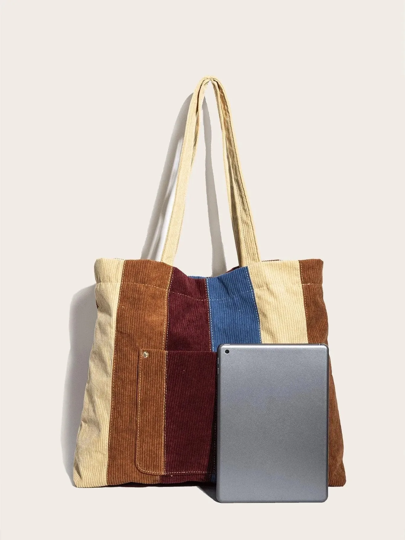 Casual Corduroy Print Tote Bag