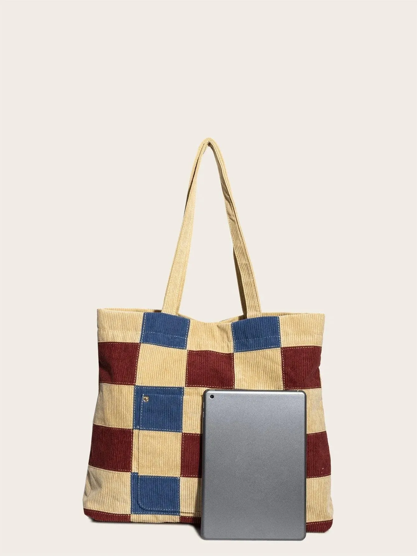 Casual Corduroy Print Tote Bag