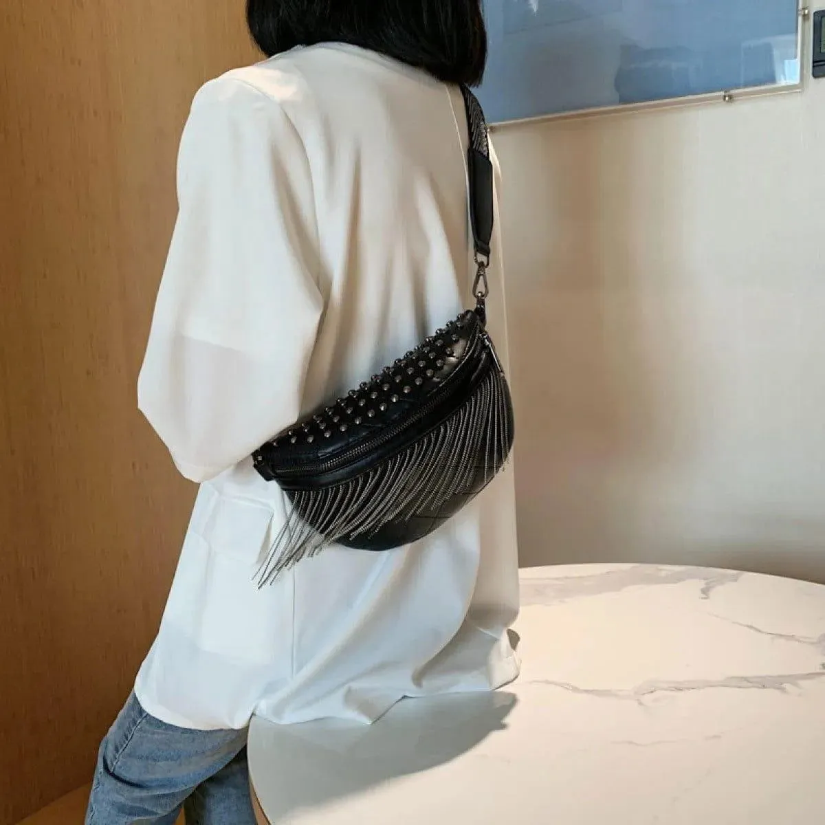 Casual Rivet Fringe Adjustable Crossbody Bag