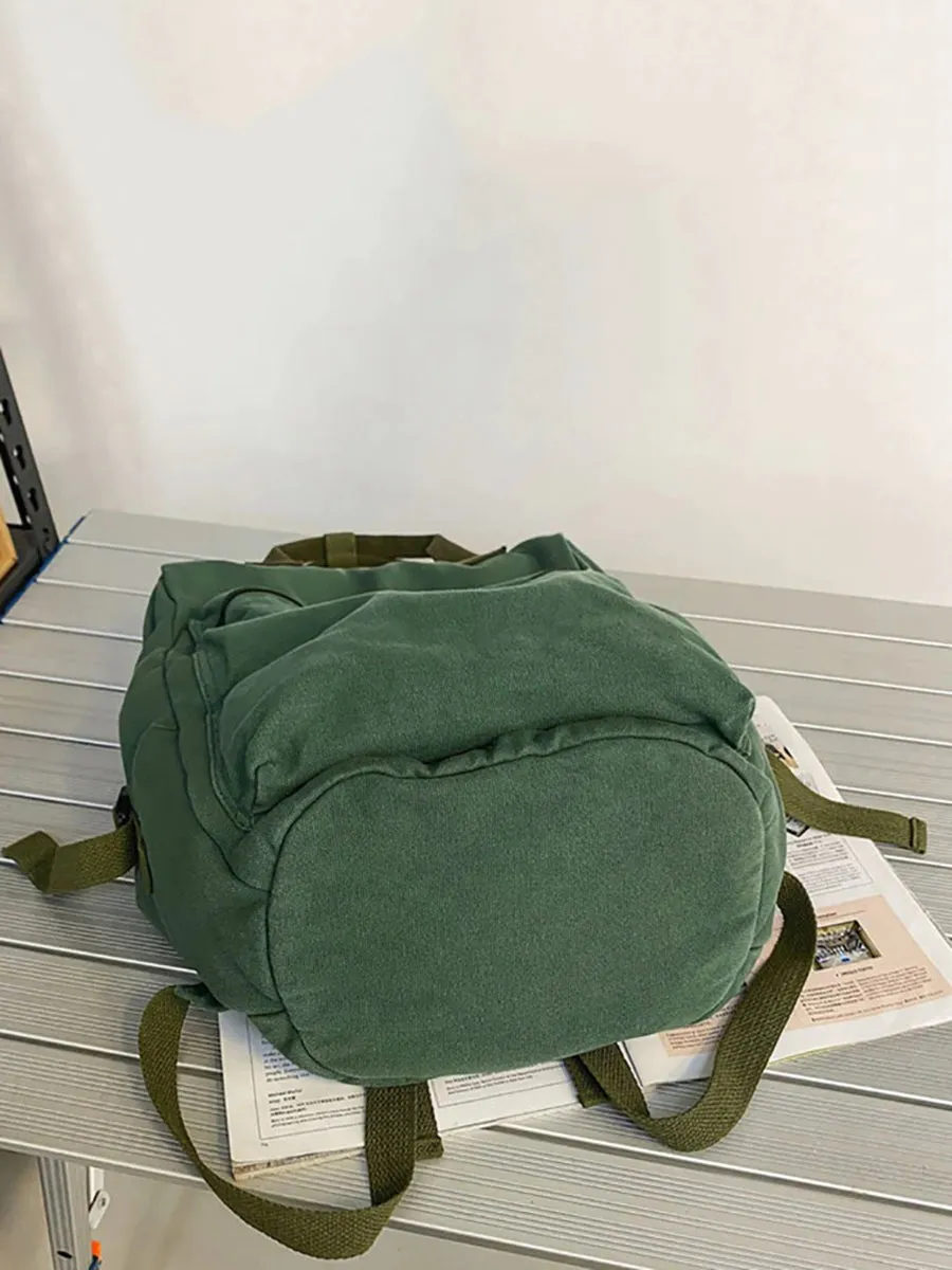 Casual Solid Canvas Zipper Backpack