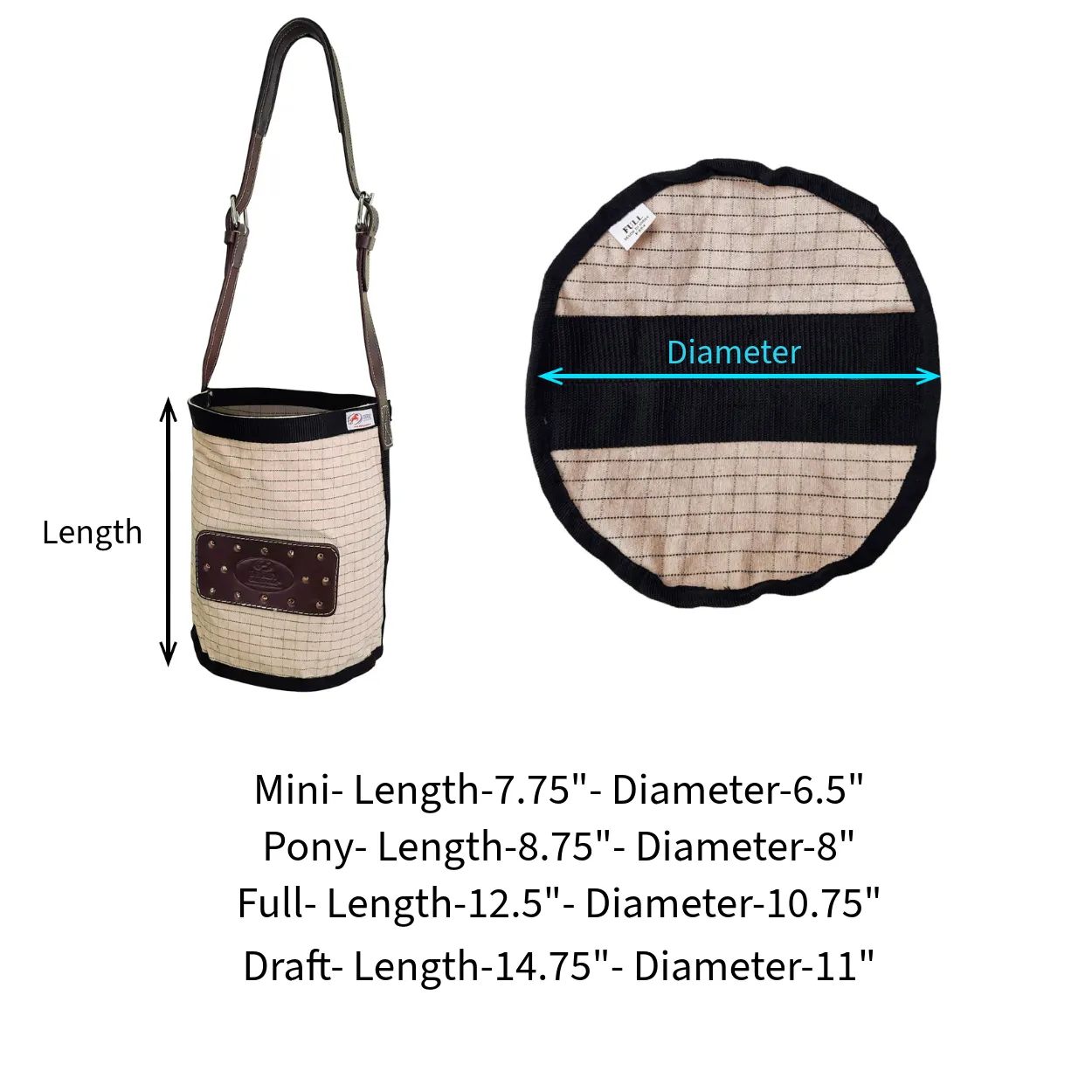 Derby Originals Ripstop 24 Oz Canvas Feed Bag with Padded Leather Crown Strap for Safety and No-Spill Flap Design