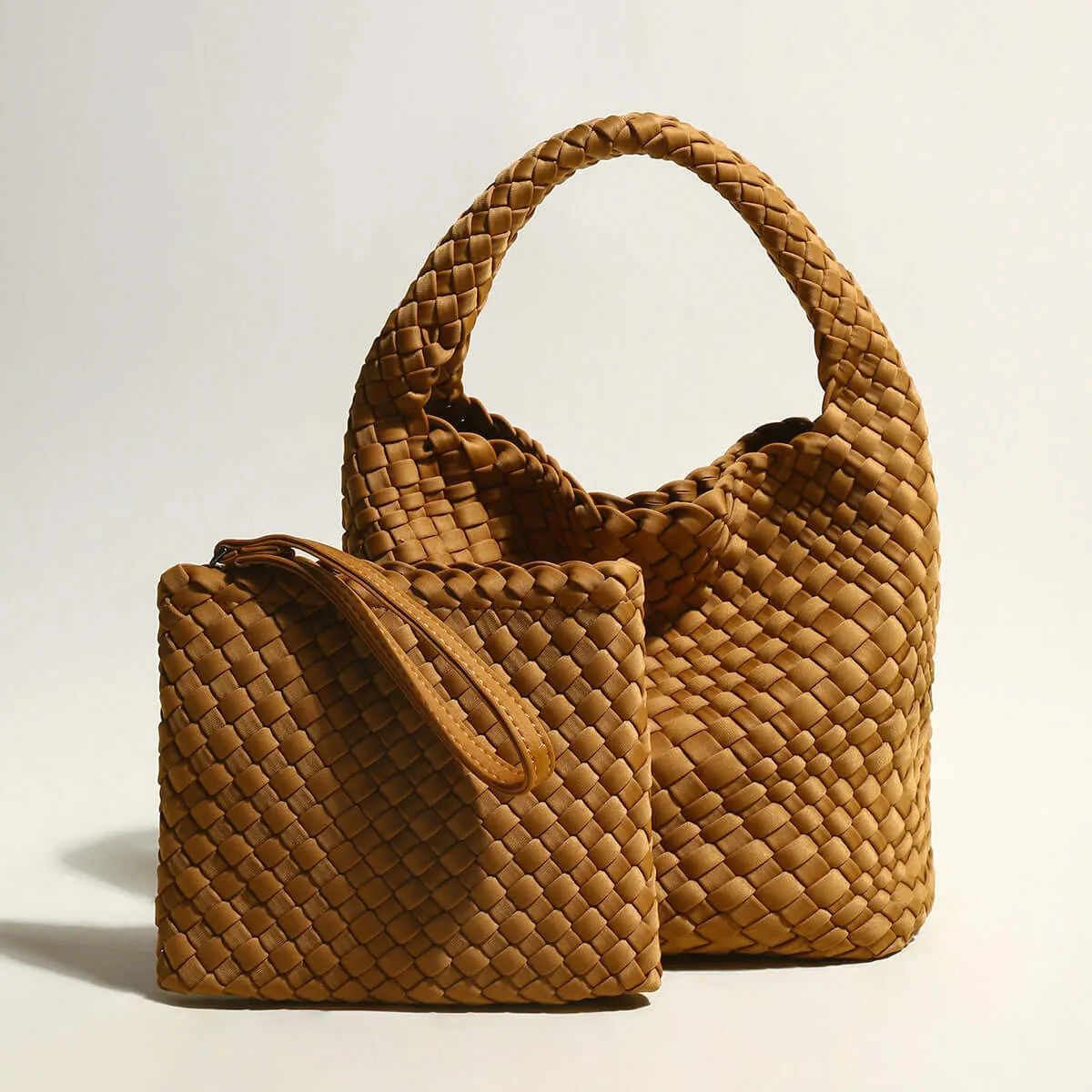 Earthy Medium Woven Top Handle Bag