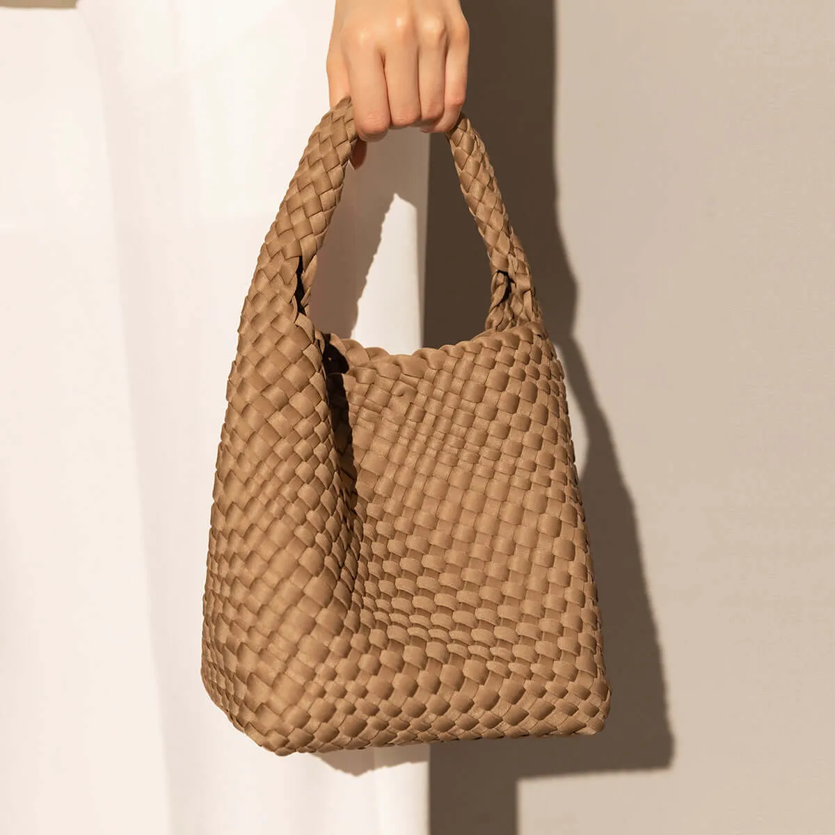 Earthy Medium Woven Top Handle Bag