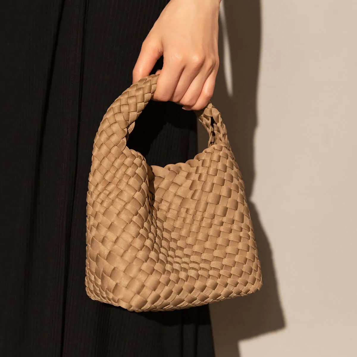 Earthy Medium Woven Top Handle Bag