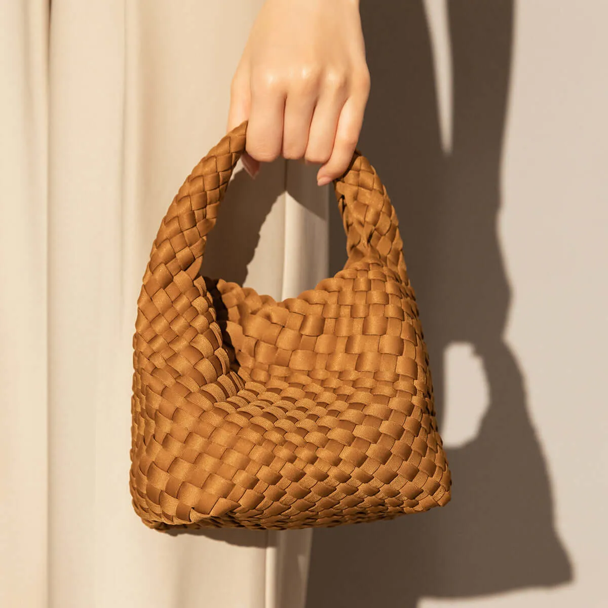 Earthy Medium Woven Top Handle Bag