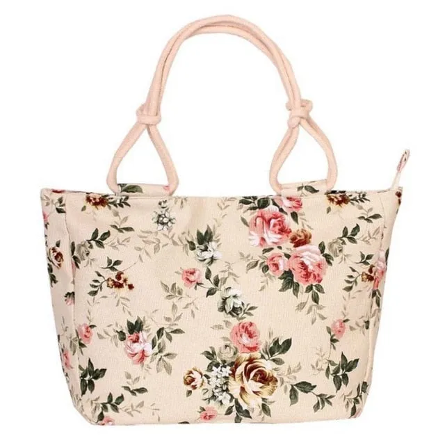 Fashion Casual Flower Printing Canvas Graffiti Tote