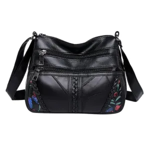 Fashionable Female Soft Leather Shoulder Bag With Floral Print