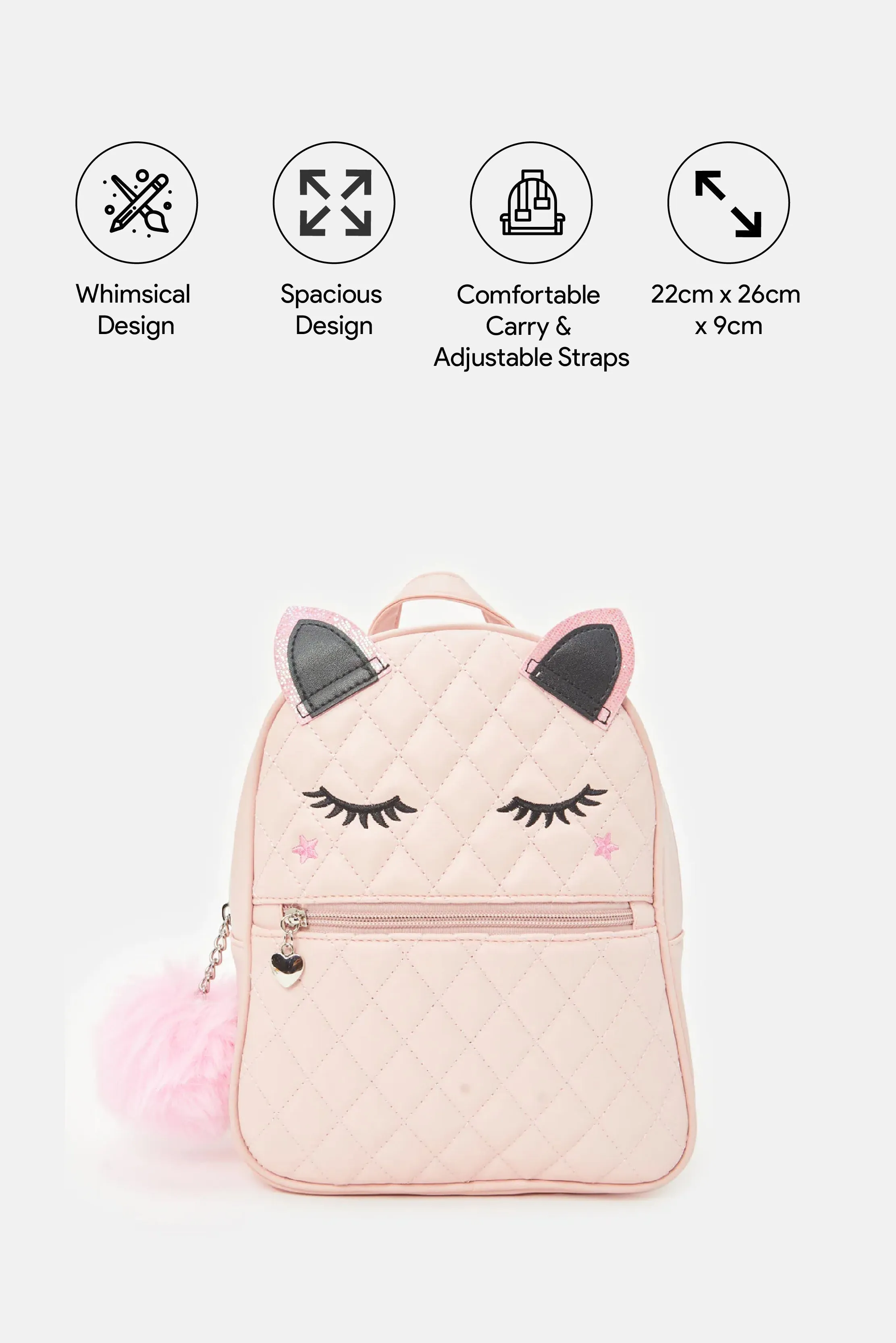 Girls Pink Character Embellished Backpack