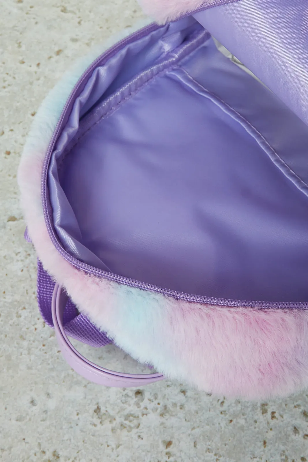 Girls Purple Faux Fur Backpack