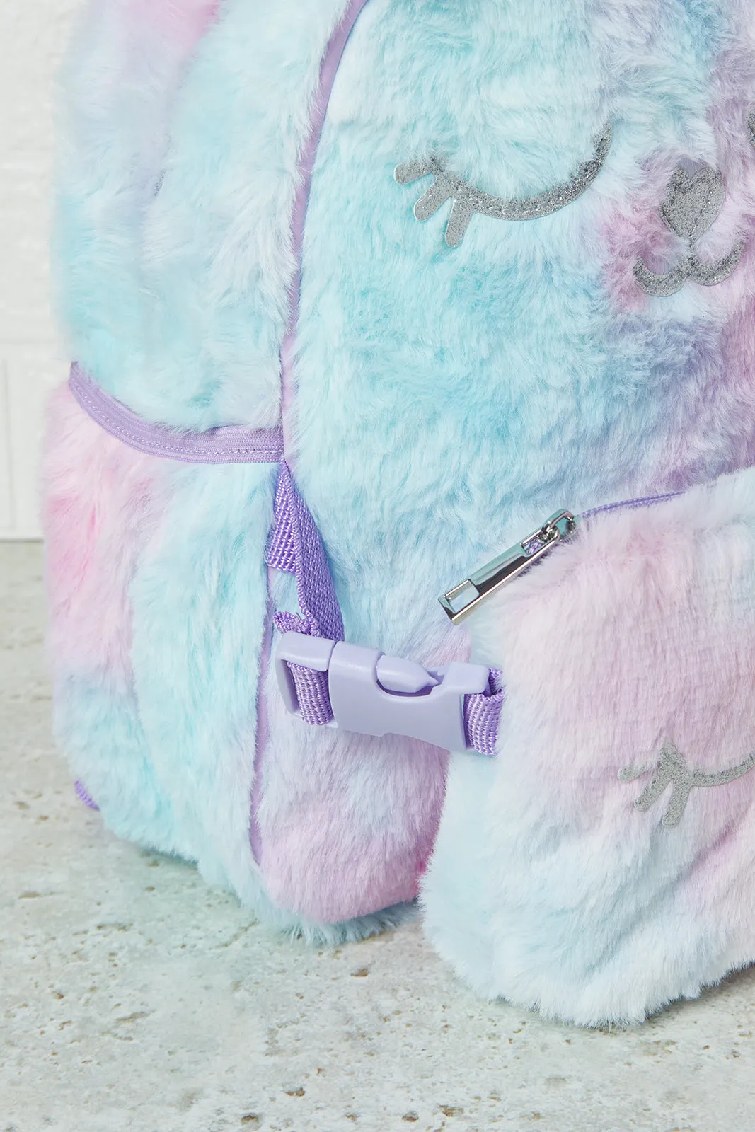 Girls Purple Faux Fur Backpack