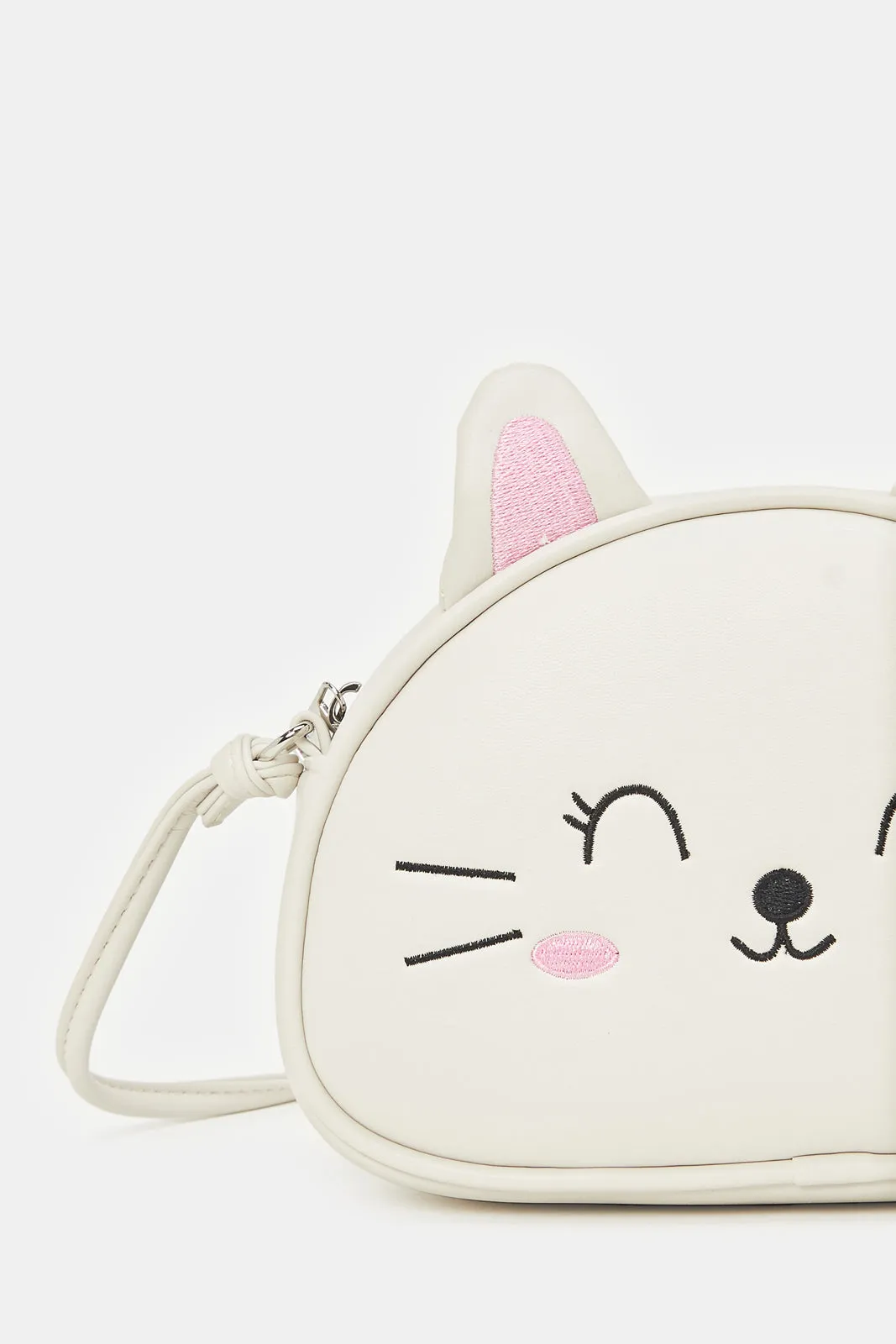 Girls White Character Embellished Cross Body Bag