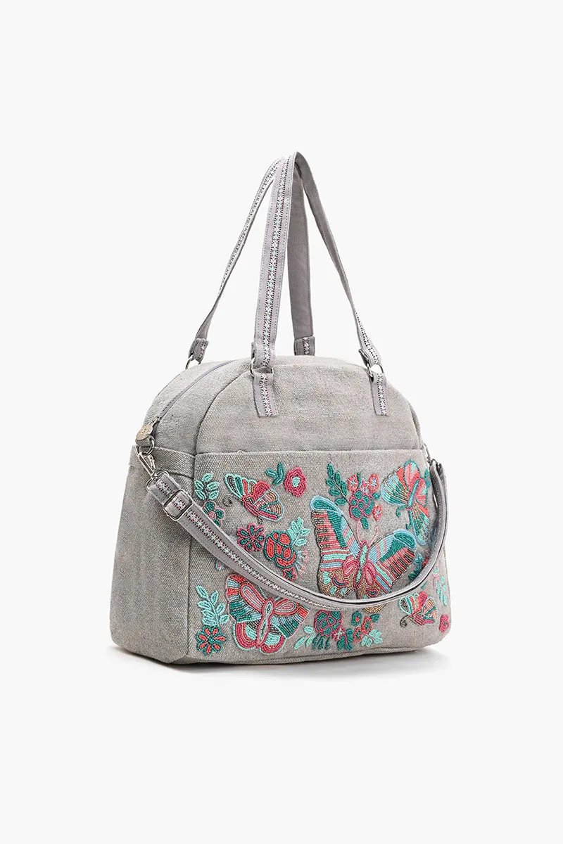 Glamorous Embellished Traveler with Crossbody-Butterfly Grey