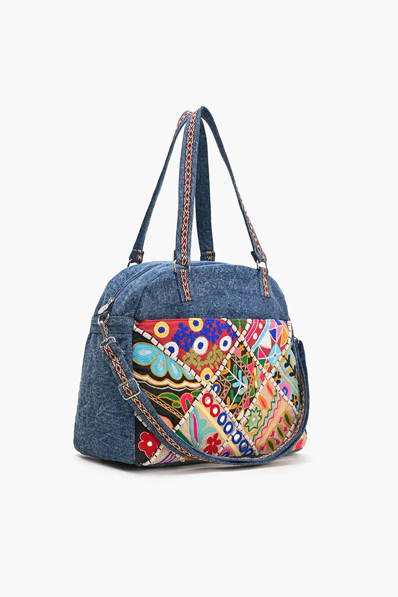 Glamorous Embellished Traveler with Crossbody-Denim