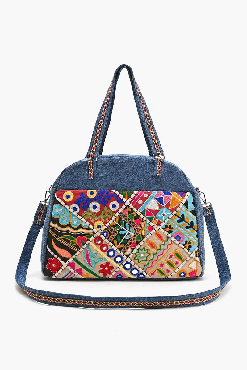 Glamorous Embellished Traveler with Crossbody-Denim