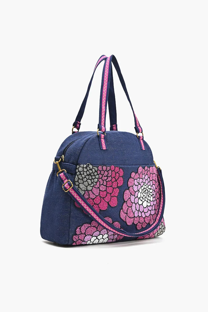 Glamorous Embellished Traveler with Crossbody-Navy Floral