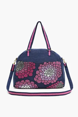 Glamorous Embellished Traveler with Crossbody-Navy Floral