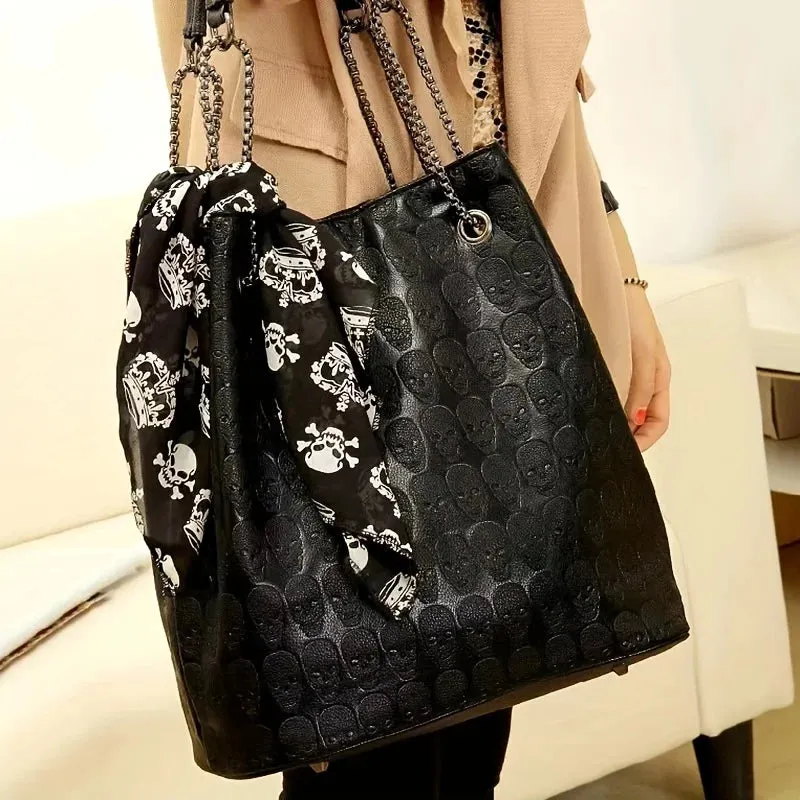 Gothic Skull Print Crossbody Scarf Tote Trendy Shoulder Decor Punk Bag