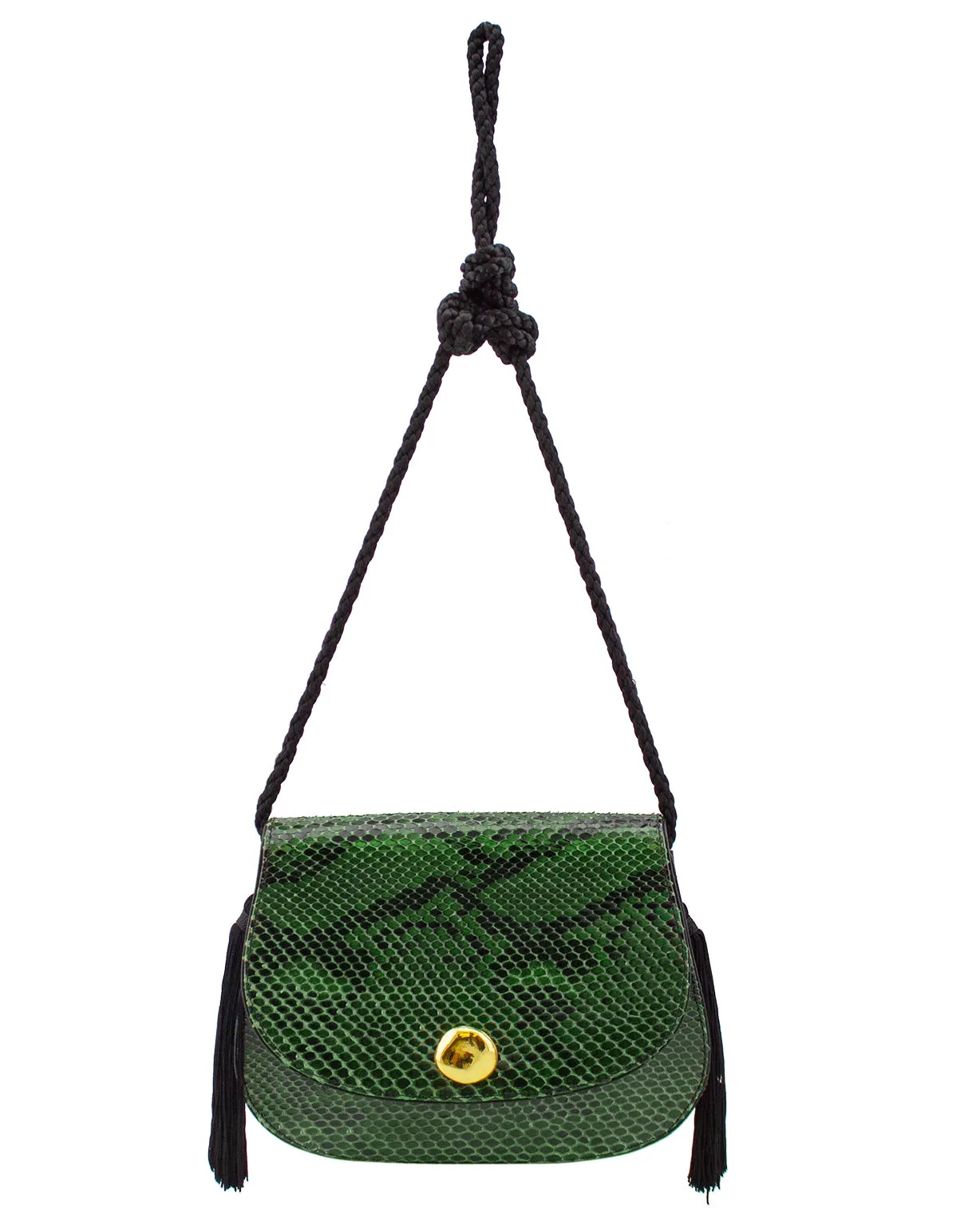 Green and Black Bag Patterned Leather with Tassels