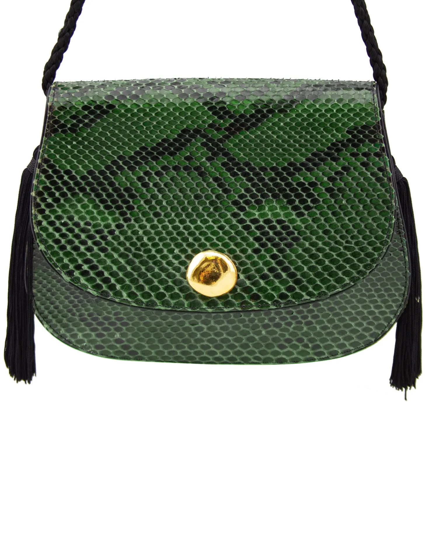 Green and Black Bag Patterned Leather with Tassels