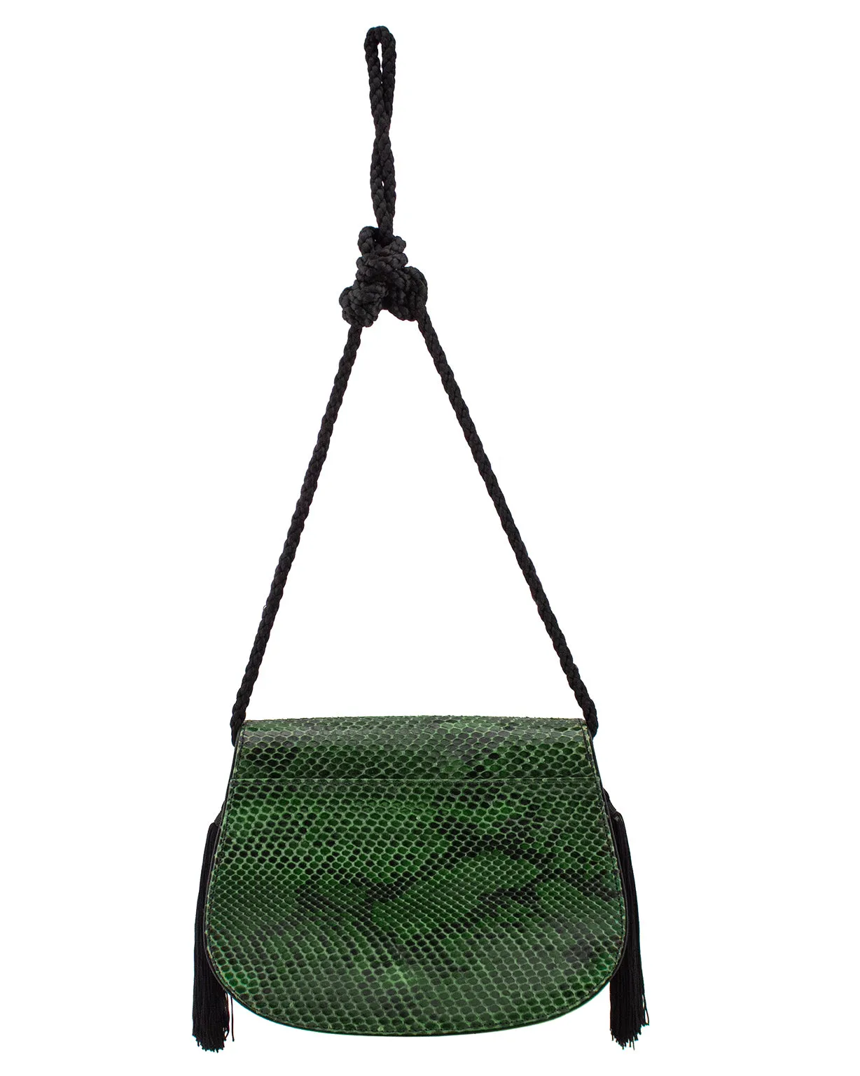 Green and Black Bag Patterned Leather with Tassels