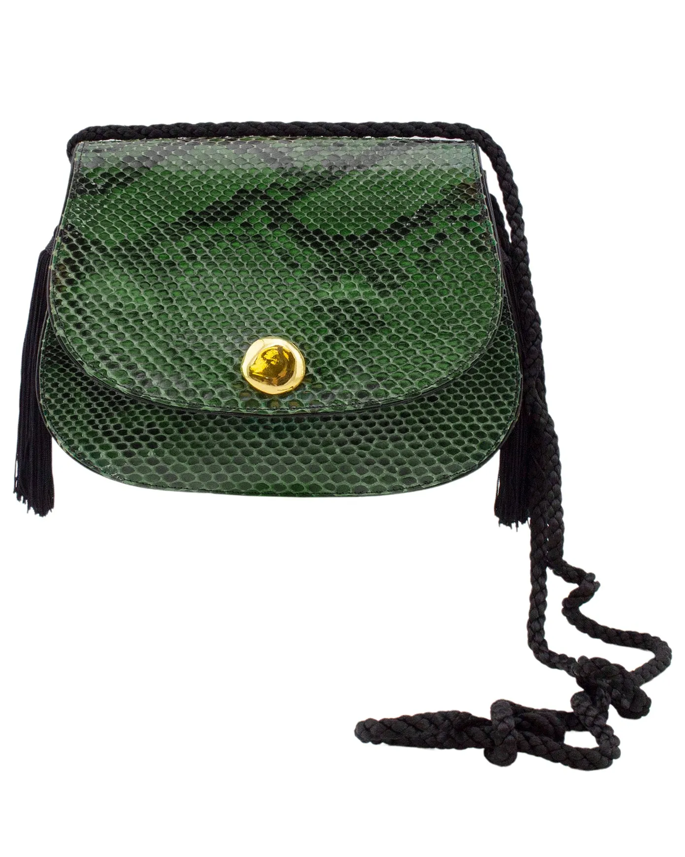 Green and Black Bag Patterned Leather with Tassels