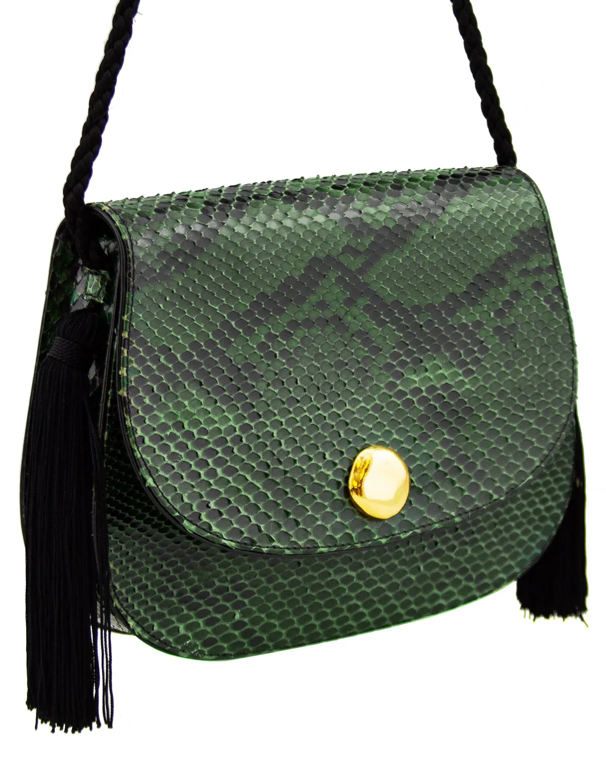 Green and Black Bag Patterned Leather with Tassels